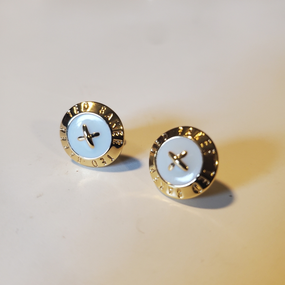 Ted Baker Elody BABY BLUE and GOLD Enamel Button Earrings